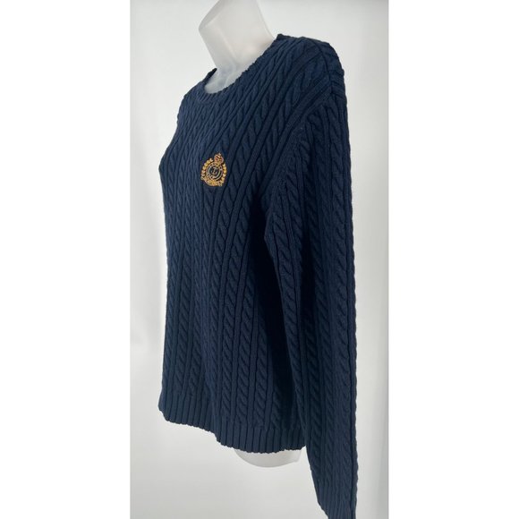 Vintage Ralph Lauren Navy Blue Cable Knit Pullover Sweater with Crest Size Mediu - Picture 4 of 8